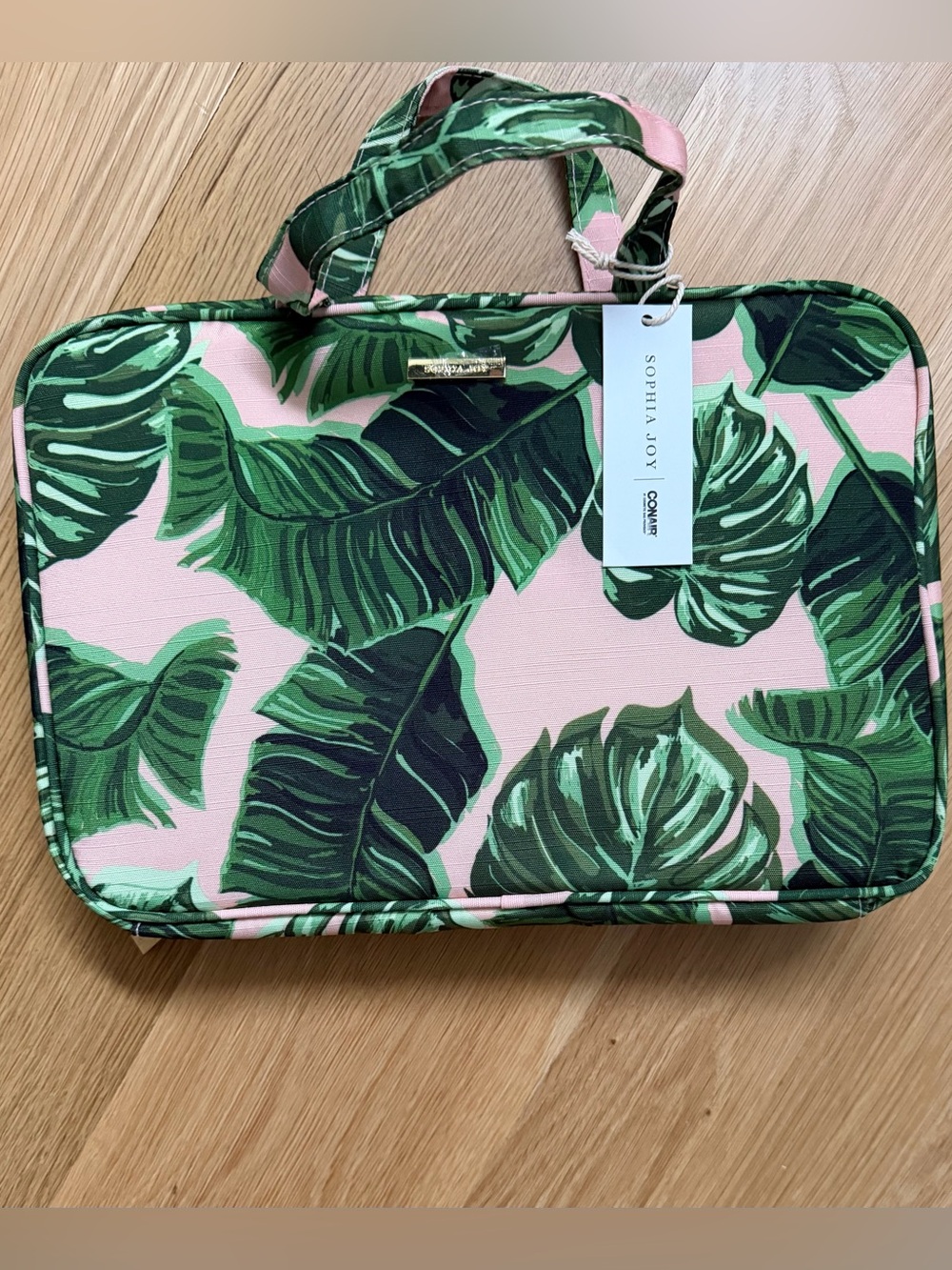 CONAIR x SOPHIA JOY Weekender Palm Leaf Pink & Green Large Cosmetic Bag NWT